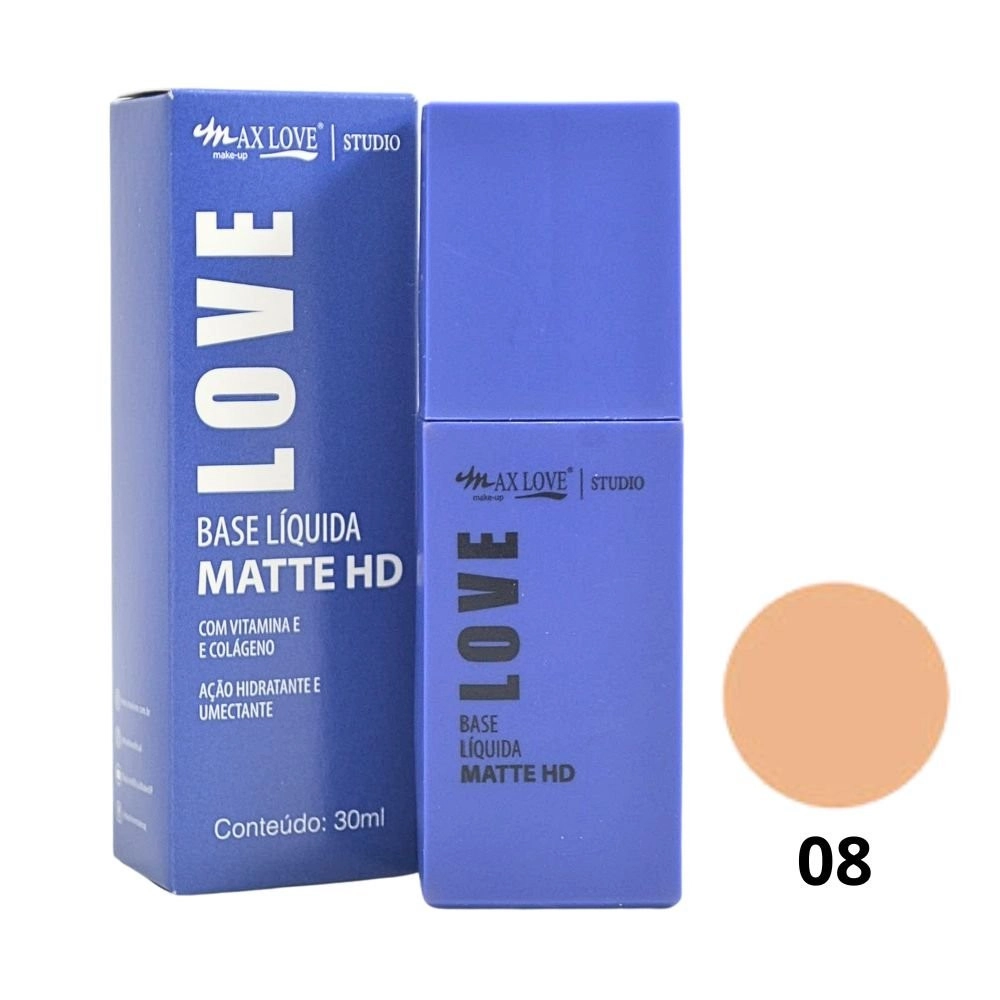  Base Líquida Matte HD Vitamina E Cor 8 Max Love 