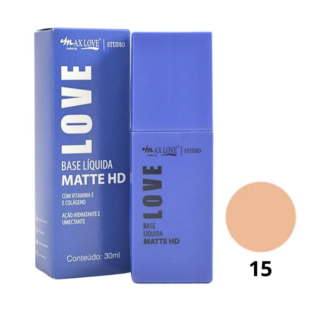  Base Líquida Matte HD Vitamina E Cor 15 Max Love 