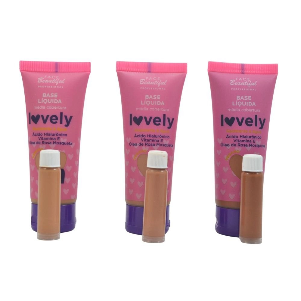  Kit 3 Base Líquida Vegana Profissional Ácido Hialurônico Grupo B Face Beautiful FB393 