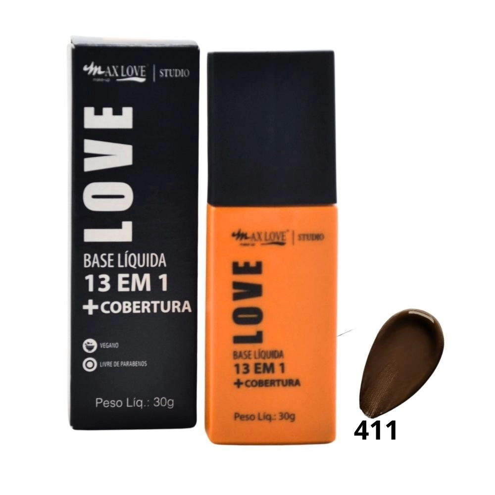  Base Líquida Vegana 13 em 1 + Cobertura Cor 411 Max Love 