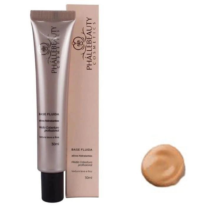  Base Fluida Vegana Média Cobertura Profissional Cor 3 PhálleBeauty PH0603 