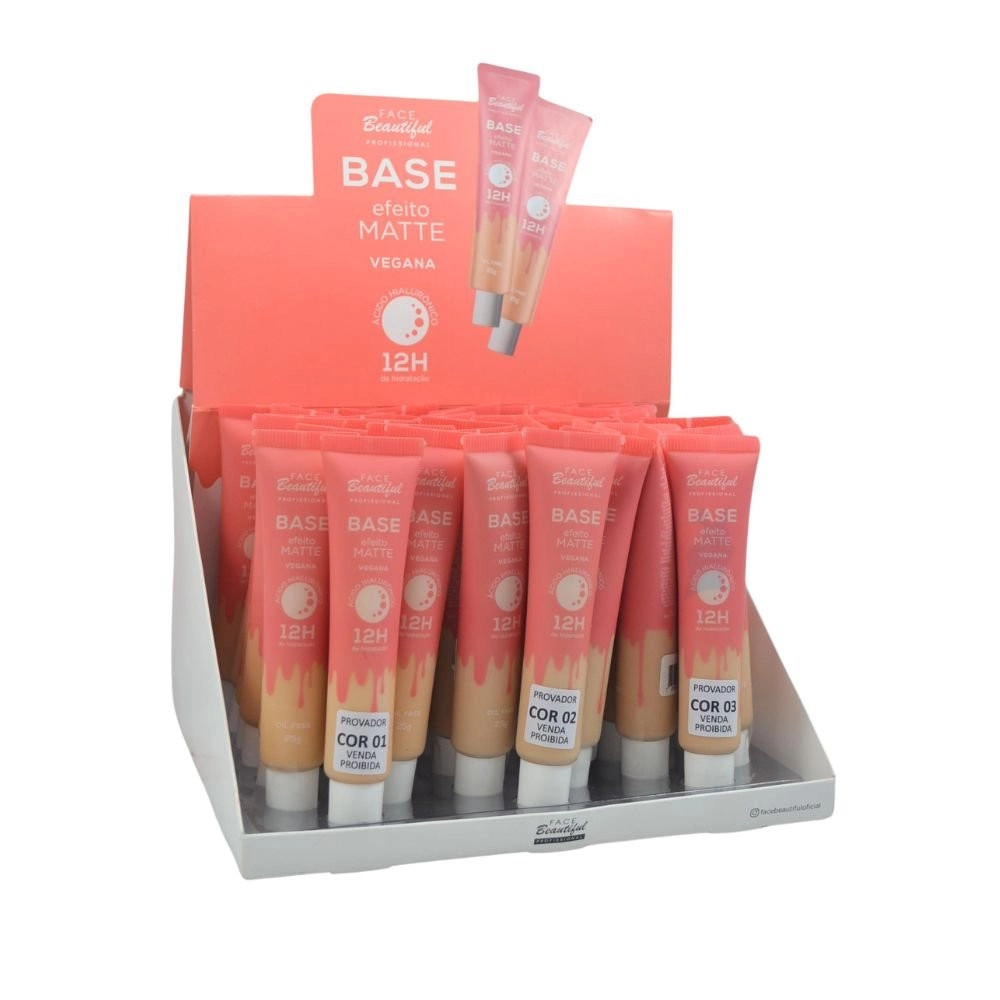  Box 36 Base Vegana Profissional Efeito Matte 12H de Hidratação Face Beautiful FB443 