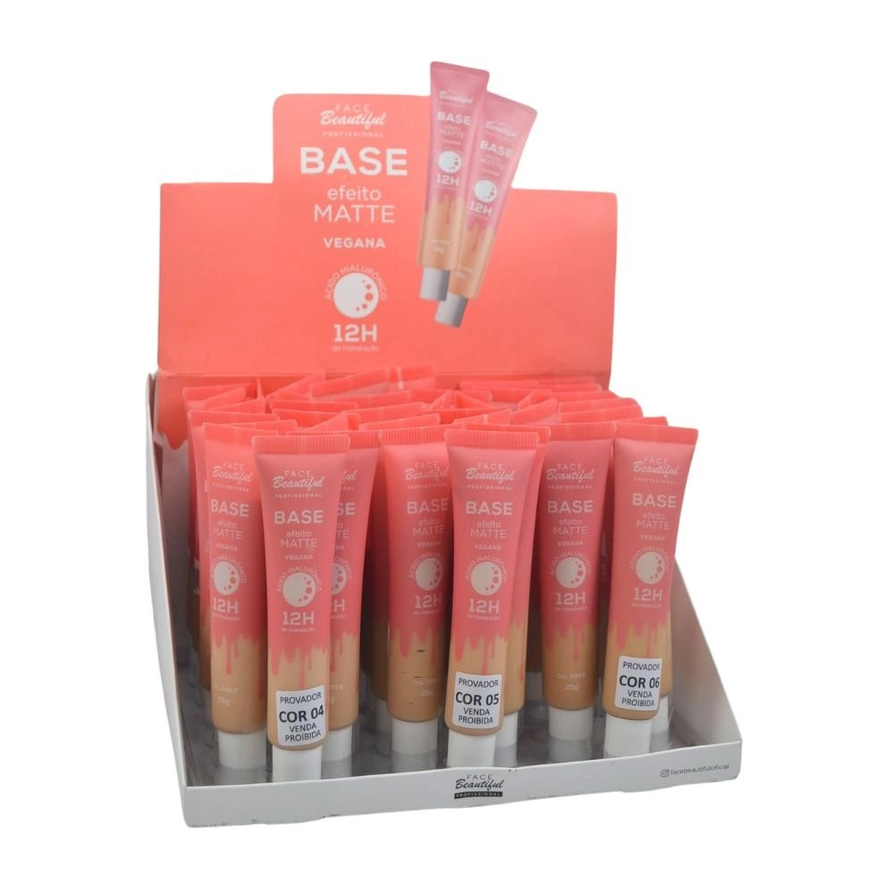  Box 36 Base Vegana Profissional Efeito Matte 12H de Hidratação Face Beautiful FB444 