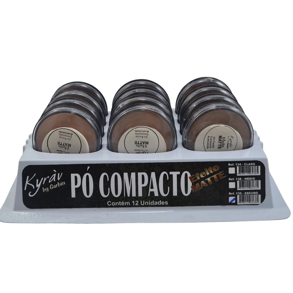  Box 12 Pó Compacto Efeito Matte Cores Escuras Kyrav 139 