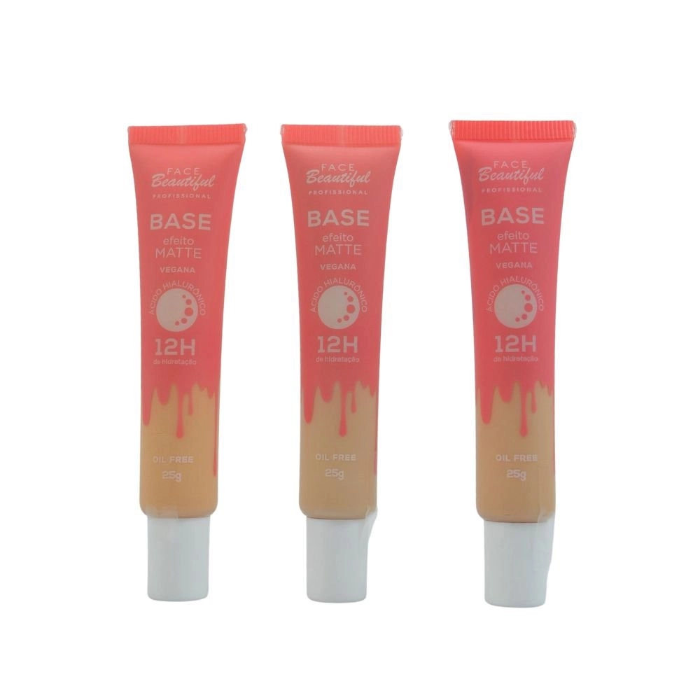  Kit 3 Base Vegana Profissional Efeito Matte 12H de Hidratação Face Beautiful FB443 