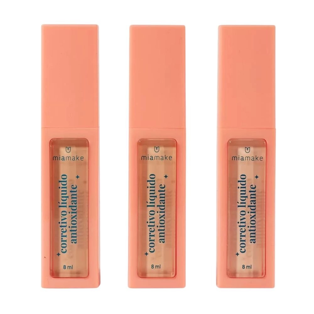  Kit 3 Corretivo Líquido á Prova Dágua Antioxidante Vanilla Claro Mia Make 400 